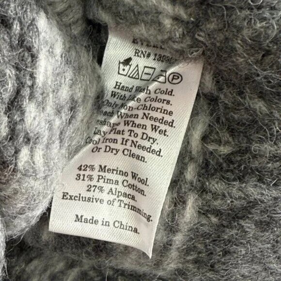 EVERLANE The Cloud Sweater XS Wool Blend Checkered Turtleneck Gray Charcoal - Picture 7 of 8